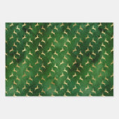 Kerstherten Patronen Groen Goud Inpakpapier Vel (Voorkant)