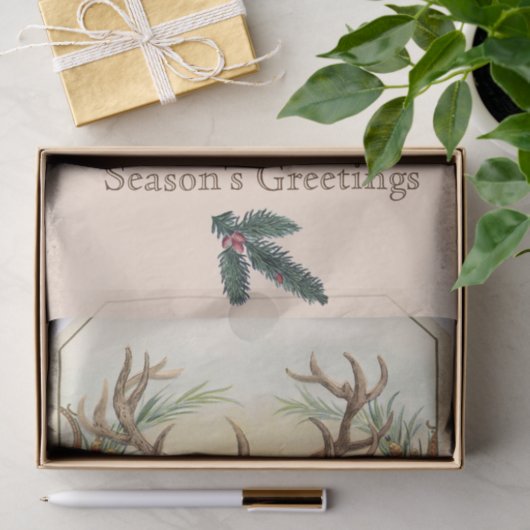 KERSTHERTEN, PINE CONES KROON Seizoen Groeten Tissuepapier (Geschenk)