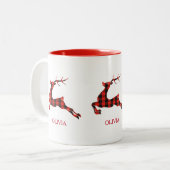 Kerstherten rood en zwart geruit tweekleurige koffiemok (Voorkant links)