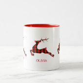 Kerstherten rood en zwart geruit tweekleurige koffiemok (Center)