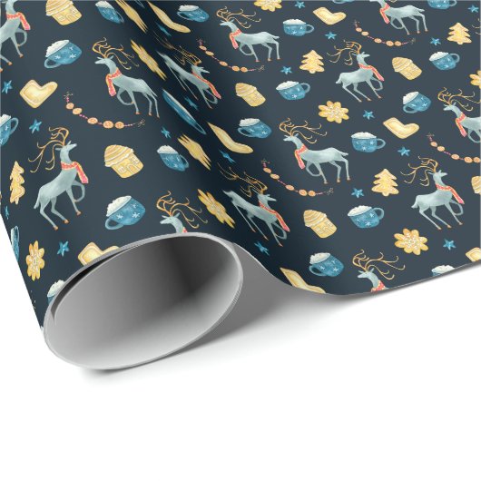 Kerstherten: Waterverf Naadloos Patroon Cadeaupapier (Rol Hoek)