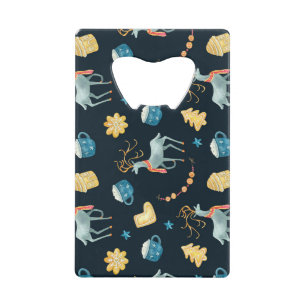 Kerstherten: Waterverf Naadloos Patroon Creditkaart Flessenopener