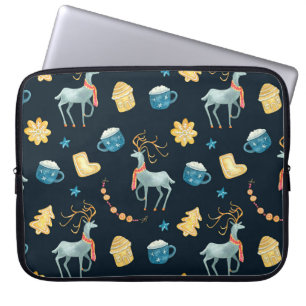 Kerstherten: Waterverf Naadloos Patroon Laptop Sleeve