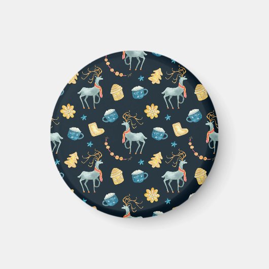 Kerstherten: Waterverf Naadloos Patroon Magneet (Voorkant)