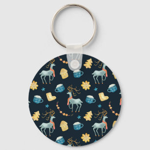 Kerstherten: Waterverf Naadloos Patroon Sleutelhanger