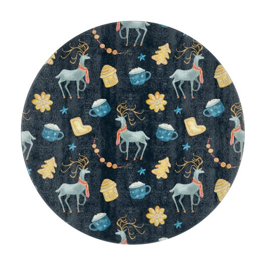 Kerstherten: Waterverf Naadloos Patroon Snijplank (Voorkant)