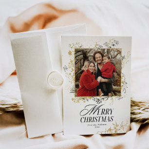 Kerstherten zwart en goud bloemenfoto digitaal feestdagenkaart