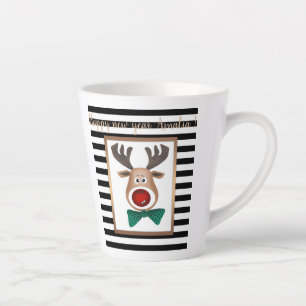 Kersthertenkaart gestreept zwart wit vieren latte mok