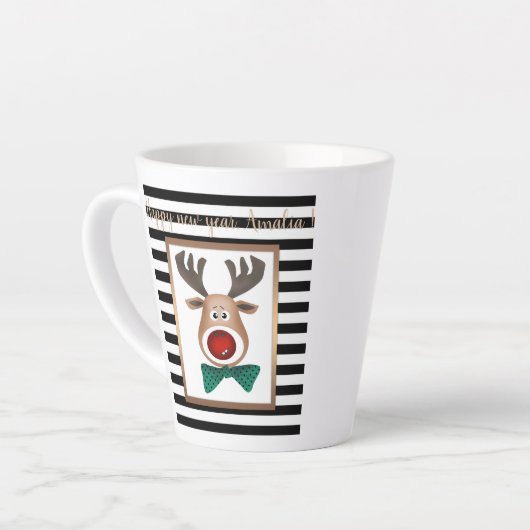 Kersthertenkaart zwart gevierd latte mok (Linkerhoek)