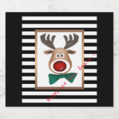 Kersthertenkaart zwart gevierd sparkling wijnetiket (Enkel label)