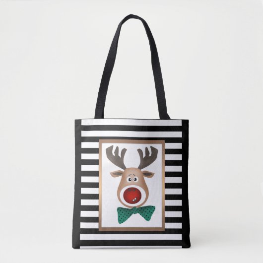Kersthertenkaart zwart gevierd tote bag (Voorkant)