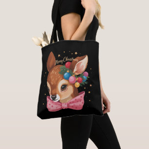 Kersthertenknoop Retro herten Vintage vakantie  Tote Bag
