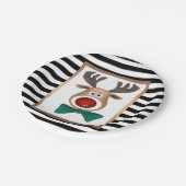 kersthertenmolen met zwarte witte schaal papieren bordje (Gekanteld)