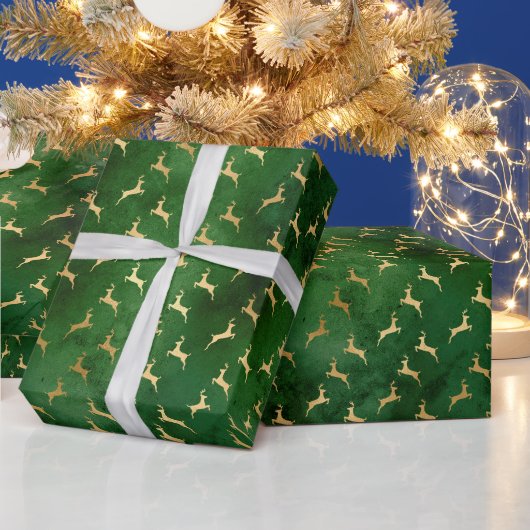 Kersthertenpatroon Groen Goud Cadeaupapier (Feestdagen)