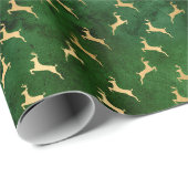 Kersthertenpatroon Groen Goud Cadeaupapier (Rol Hoek)