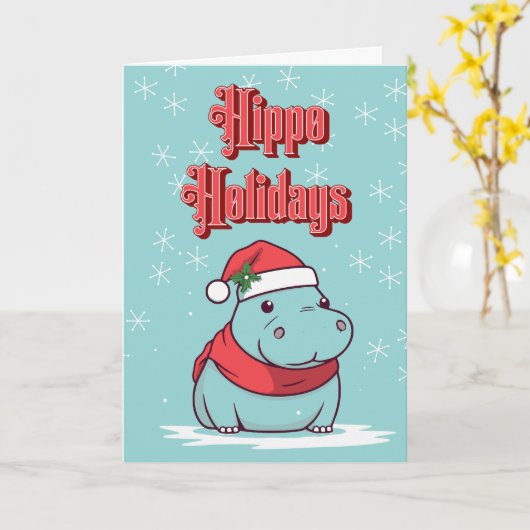 KerstHippo Kaart (Gele Bloem)