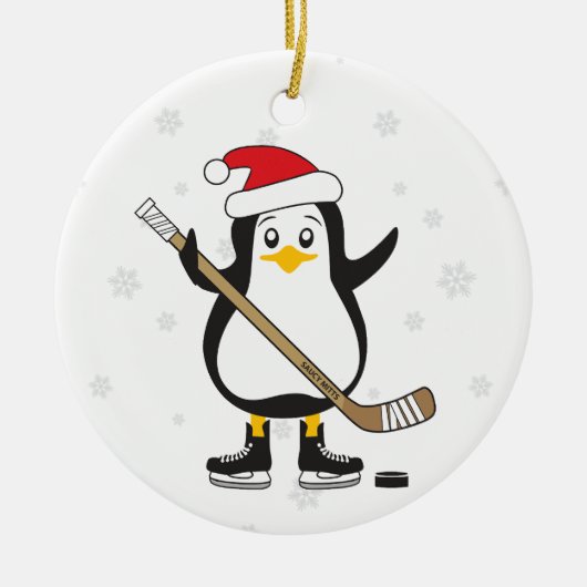 Kersthockey Penguin Keramisch Ornament (Voorkant)