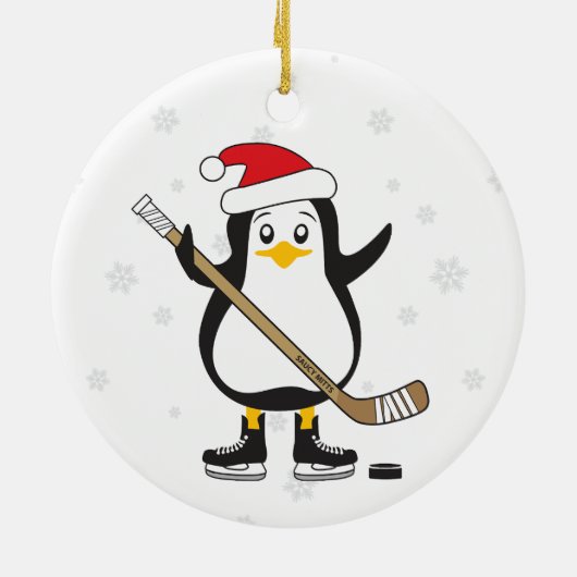 Kersthockey Penguin Keramisch Ornament (Achterkant)