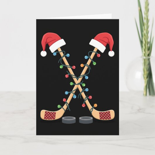 Kersthockey Santa Sticks Kaart (Voorkant)
