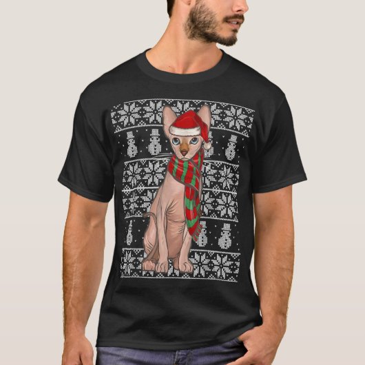 Kersthoed Xmas Sphynx Kat Lelijke Kerstmis T-shirt (Voorkant)