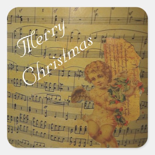  kersthoek en muziek voor vel vierkante sticker (Voorkant)