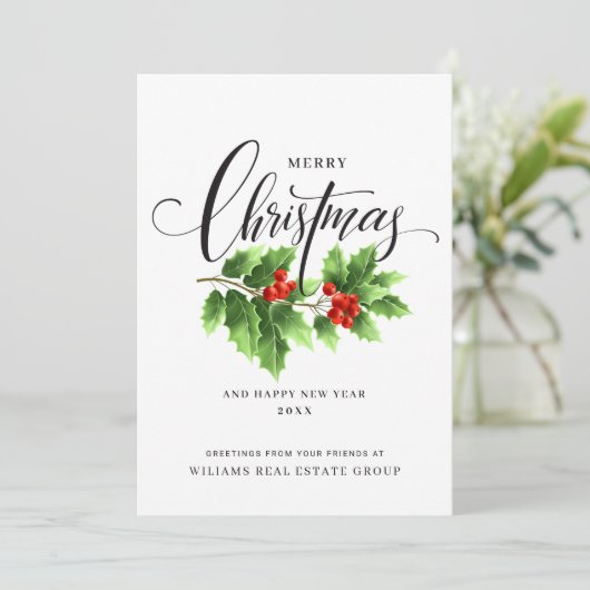 Kerstholberrytak zakelijke groet feestdagenkaart (Staand voorkant)