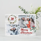 KerstHolly 2 FOTOS Collage Bark Feestdagenkaart (Staand voorkant)