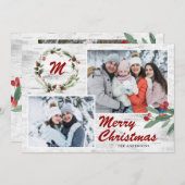 KerstHolly 2 FOTOS Collage Bark Feestdagenkaart (Voorkant / Achterkant)