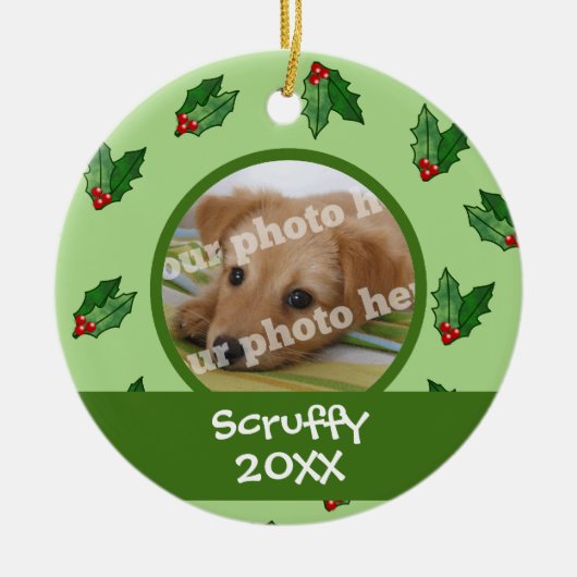 KerstHolly Aangepaste foto Dog Cat Pet Ornament (Voorkant)