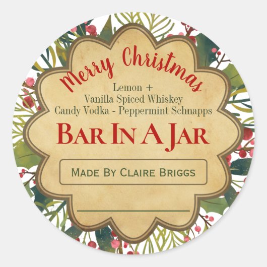 KerstHolly-balk in een Mason Jar Ideas-label Ronde Sticker (Voorkant)