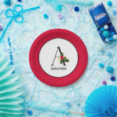 KerstHolly Berries Elegant Monogram Initiaal A Papieren Bordje (Feest)
