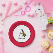 KerstHolly Berries Elegant Monogram Initiaal A Papieren Bordje (Feest)