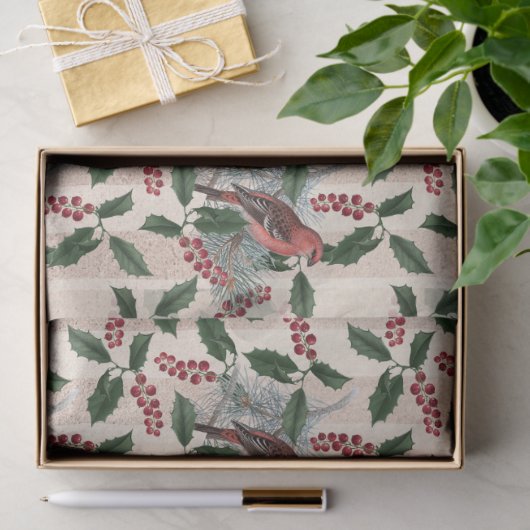 KerstHolly Berries en Vogelontbinding Tissuepapier (Geschenk)
