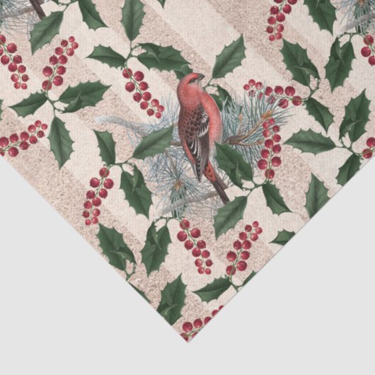 KerstHolly Berries en Vogelontbinding Tissuepapier (Detail)