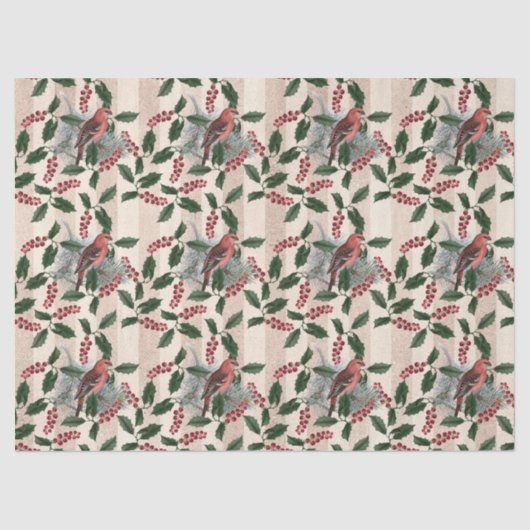 KerstHolly Berries en Vogelontbinding Tissuepapier (Voorkant)