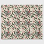 KerstHolly Berries en vogels Cadeaupapier (Vlak)