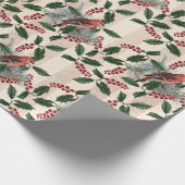 KerstHolly Berries en vogels Cadeaupapier (Hoek)