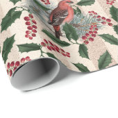 KerstHolly Berries en vogels Cadeaupapier (Rol Hoek)