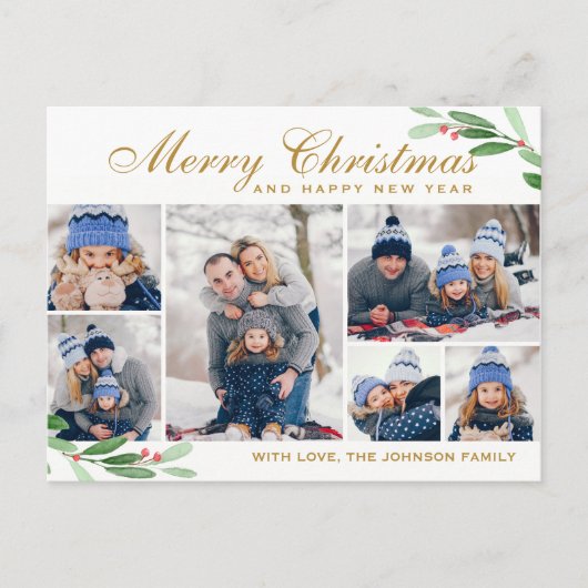 KerstHolly Berry 6 PHOTO Collage Greep Briefkaart (Voorkant)