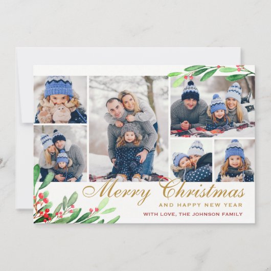 KerstHolly Berry 6 PHOTO Collage Greep Feestdagenkaart (Voorkant)
