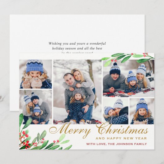 KerstHolly Berry 6 PHOTO Collage Greep Feestdagenkaart (Voorkant / Achterkant)