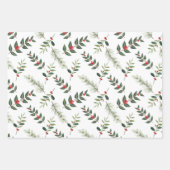 KerstHolly Berry en Pine Branches White Inpakpapier Vel (Voorkant 3)