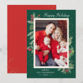 KerstHolly Berry Floral Gold Confetti Feestdagenkaart (Voorkant / Achterkant)