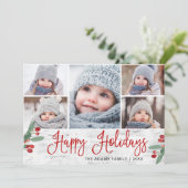 KerstHolly Berry Rustic Birch 5 FOTO Feestdagenkaart (Staand voorkant)