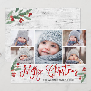 KerstHolly Berry Rustic Birch 5 FOTO Feestdagenkaart