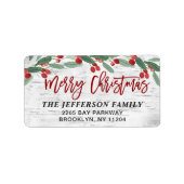 KerstHolly Berry Rustic Birch Return Address Etiket (Voorkant)