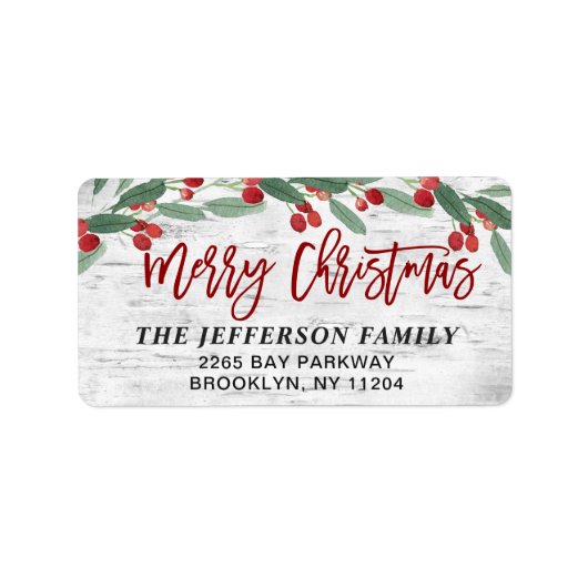 KerstHolly Berry Rustic Birch Return Address Etiket (Voorkant)