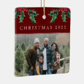 KerstHolly Berry Simple Custom Photo Red Keramisch Ornament (Rechts)