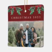 KerstHolly Berry Simple Custom Photo Red Keramisch Ornament (Links)