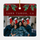 KerstHolly Berry Simple Custom Photo Red Keramisch Ornament (Achterkant)